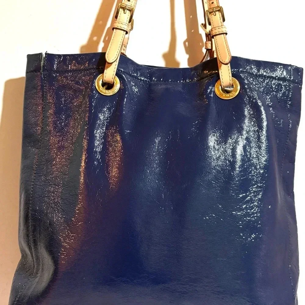 Michael kors metallic blue leather shoulder handbag